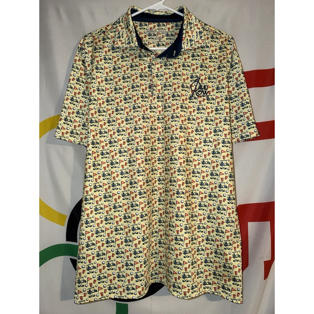 Old Row Golf Polo Shirt Mens XL Yellow AOP Stretch Performance